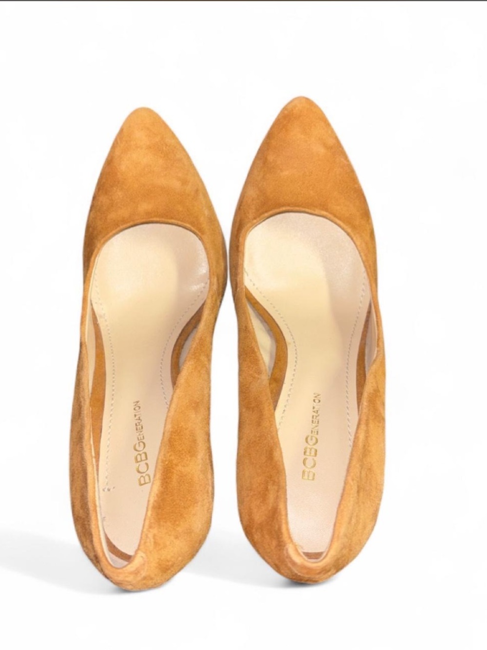 BCBG Camel Suede Pointed-Toe Pumps